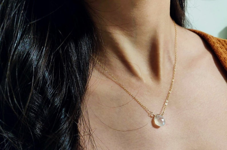 Moonstone Teardrop Gemstone Pendant Necklace, 14K Gold Filled, Delicate, Dainty Jewelry, Layering, Petite Moonstone, Rainbow Moonstone image 7