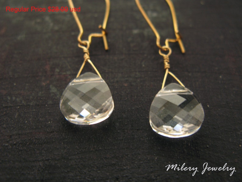 14K Gold Filled Jewelry Clear quartz drop Earrings Gemstone Drop Earrings