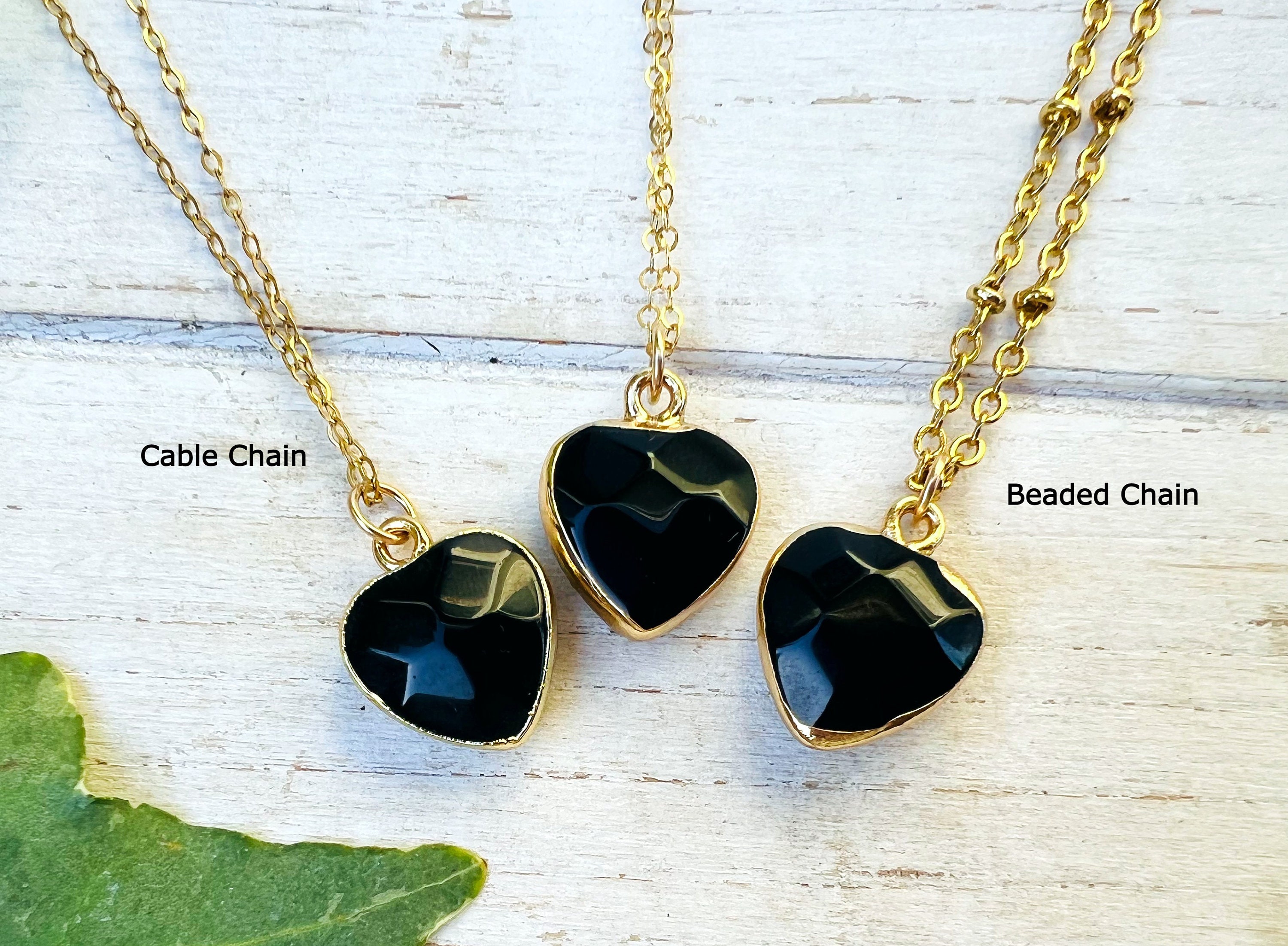 Black Onyx Heart Gold Bezel Pendant Necklace, 14k Gold