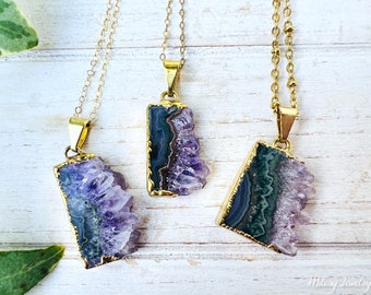 Collier pendentif Druzy améthyste or vermeil, or 14 carats, améthyste Druzy, collier cristal améthyste, pierre de naissance de février