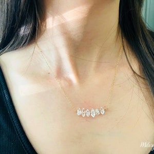 Herkimer Diamond Bar Necklace, 14k Gold Filled, Gold Vermeil, Herkimer Diamond, April Birthstone, Dainty, Petite Necklace, Quartz, Delicate