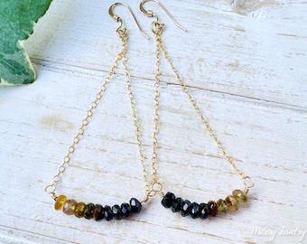 Multi Color Tourmaline Ombre Rondelle Gemstone, Gold Dangle Earrings 14k Gold Filled, Ombre, Drop Earrings, Tourmaline Earrings