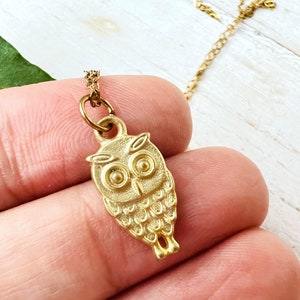 Petite Gold Owl Pendant Necklace, 14k Gold Filled, Gold Vermeil, Sterling Silver, Owl Charm, Minimalist Necklace