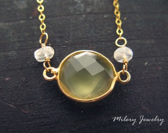 Lemon Yellow Chalcedony Bezel Pendant Necklace,14k Gold Filled, October Birthstone, Everyday Jewelry, Delicate, Dainty Jewelry