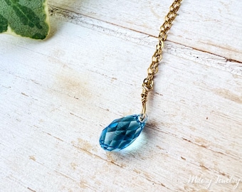 Petite Swarovski Aquamarine Blue Briolette Pendant Necklace,14k Gold Filled, March Birthstone, Swarovski Crystal, Dainty, Delicate, Layering