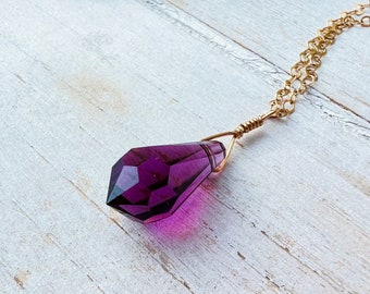 Petite Swarovski Amethyst Dainty Crystal Pendant Necklace,14k Gold Filled, March Birthstone, Swarovski Crystal, Dainty, Delicate, Layering