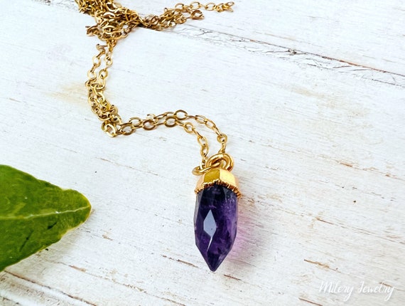 Amethyst Petite Gold Vermeil Point Pendant Necklace, 14K Gold Filled,  Layering Jewelry, Amethyst Crystal Necklace, February Birthstone, Gift -  Etsy