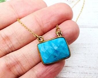Naszyjnik z turkusowym złotem Vermeil Bezel, łańcuszek wypełniony 14-karatowym złotem, kamień urodzinowy grudnia, idealny do noszenia warstwowego