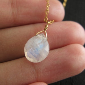 Moonstone Teardrop Gemstone Pendant Necklace, 14K Gold Filled, Delicate, Dainty Jewelry, Layering, Petite Moonstone, Rainbow Moonstone image 4