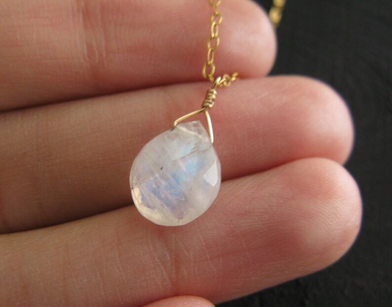 Moonstone Teardrop Gemstone Pendant Necklace, 14K Gold Filled, Delicate, Dainty Jewelry, Layering, Petite Moonstone, Rainbow Moonstone image 4