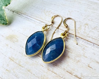 LAST PAIR Blue Sapphire Dangle Gold Bezel Earrings, 14K Gold Filled, Gold Vermeil, September Birthstone, Natural Sapphire, Dainty Earrings