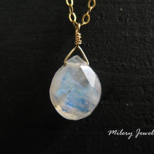 Moonstone Teardrop Gemstone Pendant Necklace, 14K Gold Filled, Delicate, Dainty Jewelry, Layering, Petite Moonstone, Rainbow Moonstone