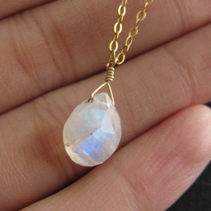 Moonstone Teardrop Gemstone Pendant Necklace, 14K Gold Filled, Delicate, Dainty Jewelry, Layering, Petite Moonstone, Rainbow Moonstone image 5