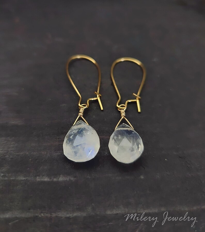 14 Karat Gold Plated Half Moon Rainbow Moonstone Post Earrings main image 1