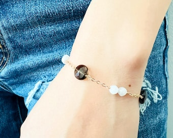 Smoky Quartz & Moonstone Bracelet: 14k Gold Filled Gemstone Link