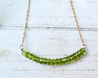 Peridot Rondelle Gemstone Bar Necklace, 14K Gold Fill, Bar Necklace, August Birthstone, Layering Jewelry, Everyday Jewelry