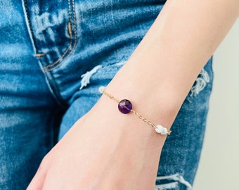 Bracelet en améthyste et pierre de lune : maillon en cristal rempli d'or 14 carats