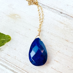 Lapis Lazuli Teardrop Gemstone Pendant Necklace, 14K Gold Filled, September Birthstone, Delicate, Dainty Jewelry, Layering, Sapphire Jewelry