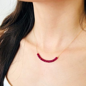Ruby Rondelle Gemstone Bar Necklace, 14K Gold Fill, Bar Necklace,July Birthstone, Layering Jewelry, Ruby, Everyday Jewelry
