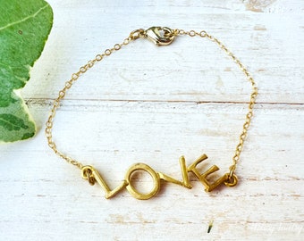 Love Charm Bracelet, 14K Gold Filled, Love Charm, Gold Charm Jewelry, Gold Heart Jewelry, Bridal Jewelry, Gold Vermeil