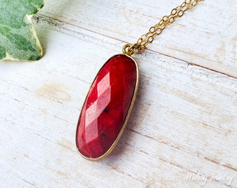 Collier pendentif en lunette vermeil en or rubis, rempli d’or 14 carats, bijoux en rubis, pierre de naissance de juillet, collier en rubis naturel, collier de déclaration