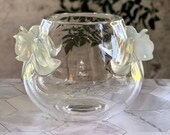 Lalique Orchidee (Orchid) Vase Clear Crystal with attached Opalescent Orchids