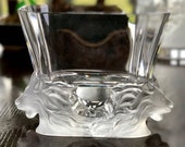 Lalique Venise Crystal Vase with 2 Lion Heads Great Condition Signed Authentic