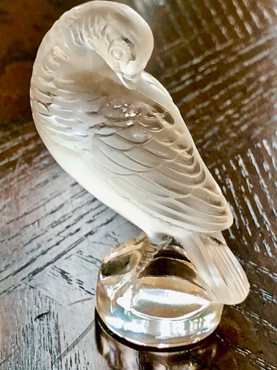 Vintage Lalique Frosted Crystal Signed Turtle Dove Paperweight Figurine Lalique Signed Crystal