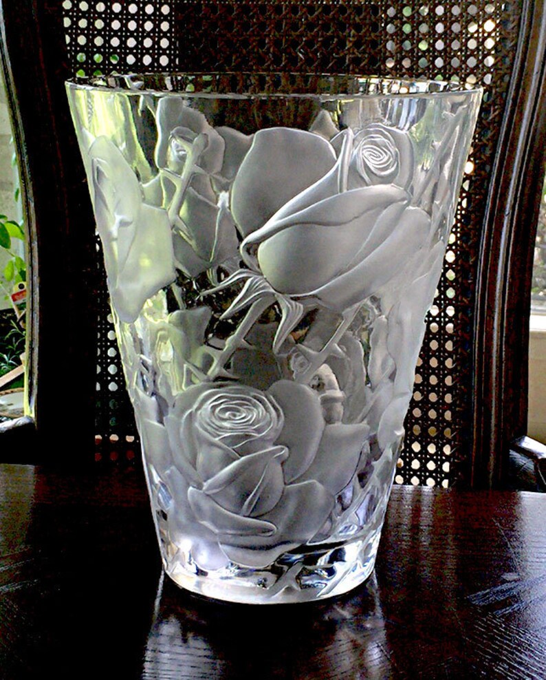 Lalique Ispahan Roses Vase Mint Condition Etsy
