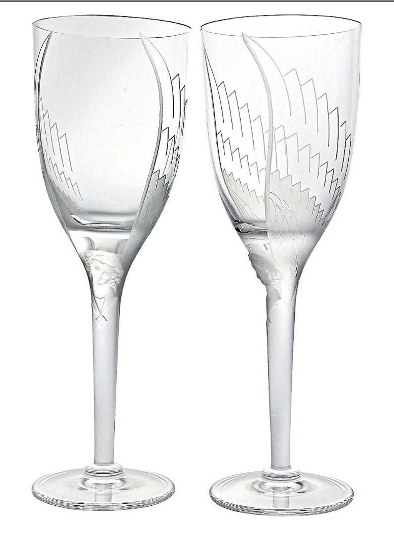 Set of 6 Lalique Angel Champagne Flute Wine Glasses Signed Etsy