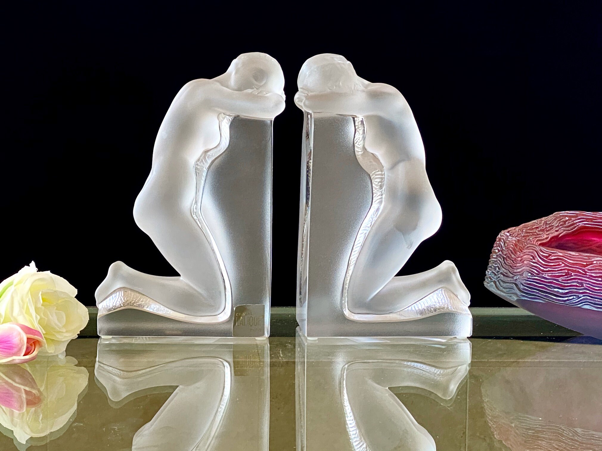 Lalique Reverie Bookends 11850 Mint French Crystal Signed Etsy