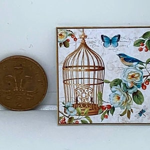 Fatto a mano in miniatura bambole casa accessorio tela stile murale immagine vintage e gabbia