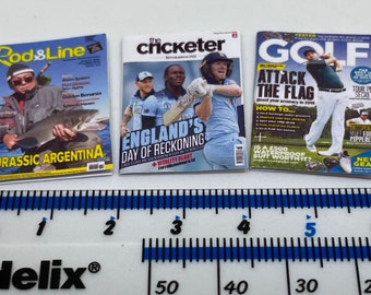 Handmade 1:12th scale dolls house miniature accessory set of 3 mens sport magazines