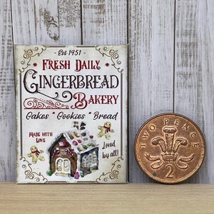 Handmade miniature 1:12th scale  Dolls house accessory canvas style picture Christmas Gingerbread Bakery
