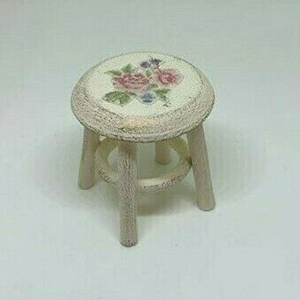Handmade 1:12th scale miniature dolls house furniture shabby chic style stool