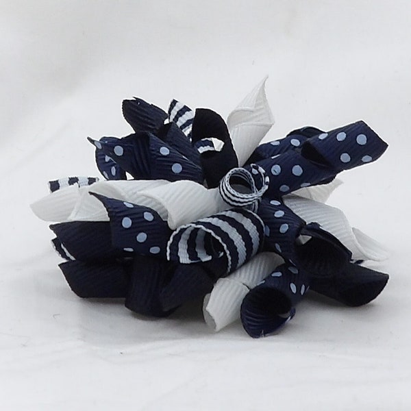 Navy Blue Korker Bow, Korker Pigtail Bows, Navy Blue & White Bow, Navy Striped Bow, Navy Polka Dot Bow, Large Korker Bow, Small Korker Bow