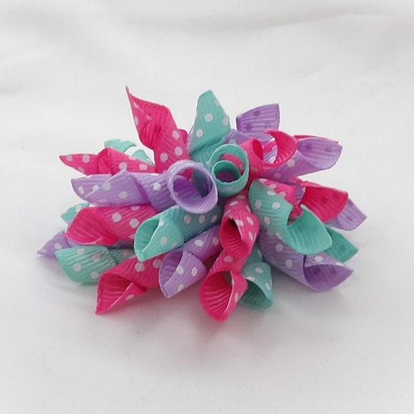 Pastel Polka Dot Korker Bow, Pigtails, Pink Blue & Purple, Small Korker Bow, Large Korker Bow, Spring Bows, Bows for Headbands, Cheer Bow