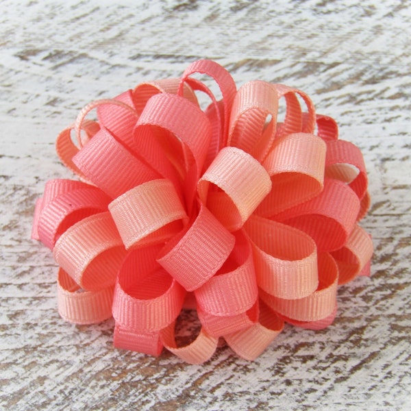 Coral Loopy Bow, Loopy Puff Bow, Easter Hair Bow, Coral Pink Bow, Coral Hair Bow, 3 inch Bow, Small Coral Bow, Bow for Headbands, Coral Puff