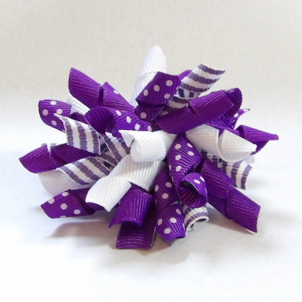 Purple & White Korker Bow, Pigtails, Purple Polka Dot, Purple Stripes, Small Korker, Large Korker, Bows for Headbands, Corkscrew, Purple Bow