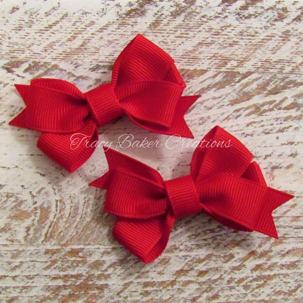 Tiny Red Bow, Red Pinwheel Bow, Small Red Bow, 2 inch Bow, Infant Hair Bow, No Slip Bow, Baby Hair Bow, Red Hair Clip, Red Bow Set