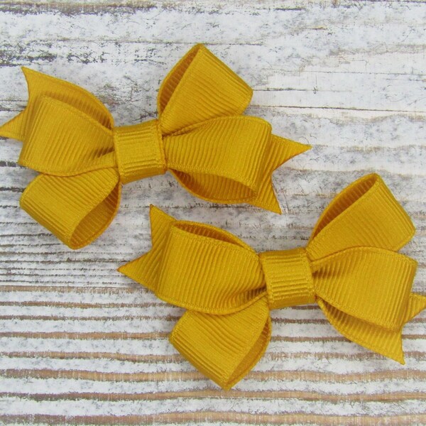 Gold Pinwheel Bow, Dark Yellow Bow, Gold Hair Bow, No Slip Bow, Tiny Gold Bow, Infant Hair Bow, Small Gold Bow, 2 inch Bow, Baby Hair Bow