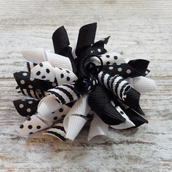 Black & White Korker Bow, Pigtails, Small Korker, Large Korker, Black Hair Bow, White Hair Bow, Polka Dot, Sports Team Bow, Cheer Bows