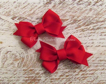 Tiny Red Bow, Red Pinwheel Bow, Small Red Bow, 2 inch Bow, Infant Hair Bow, No Slip Bow, Baby Hair Bow, Red Hair Clip, Red Bow Set