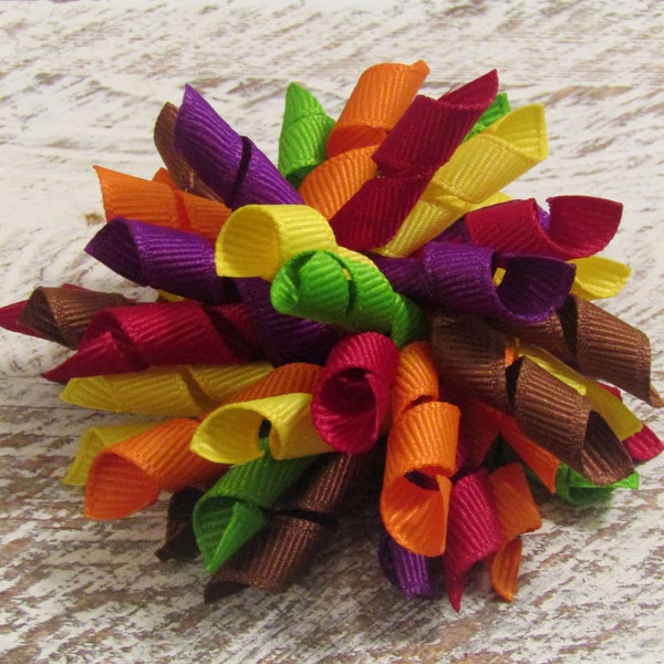 Fall Hair Bow, Autumn Blend Bow, Korker Pigtails, Colorful Fall Bow, Large Korker Bow, Small Korker Bow, Autumn Hair Bow, Orange & Brown