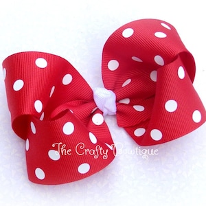 Large Red Polka Dot Boutique Bow, Bow with Headband, Bow for Christmas Decor Wreath, HairBow for Girl, Christmas Present Bow, Bow for School