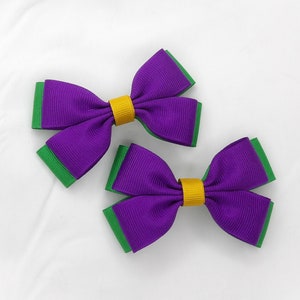 Mardi Gras Bow, Purple Hair Bow, Green Hair Bow, 3 inch Bow, Mardi Gras Party Bow, Mardi Gras Bow Set, No Slip Bow, Small Mardi Gras Bow