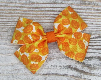 Pumpkins & Ghosts Hair Bow, Large Boutique Bow, Headband or Clip, For Baby Toddlers or Adult, Halloween Hair Bow, Halloween Decor Bow