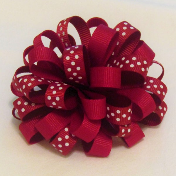 Cranberry Polka Dot Loopy Bow, Dark Red, Pigtails, Christmas, Fall, Bow for Headbands, Loopy Puff, Small Loopy Bow, 3 inch Bow, 2 inch Bow