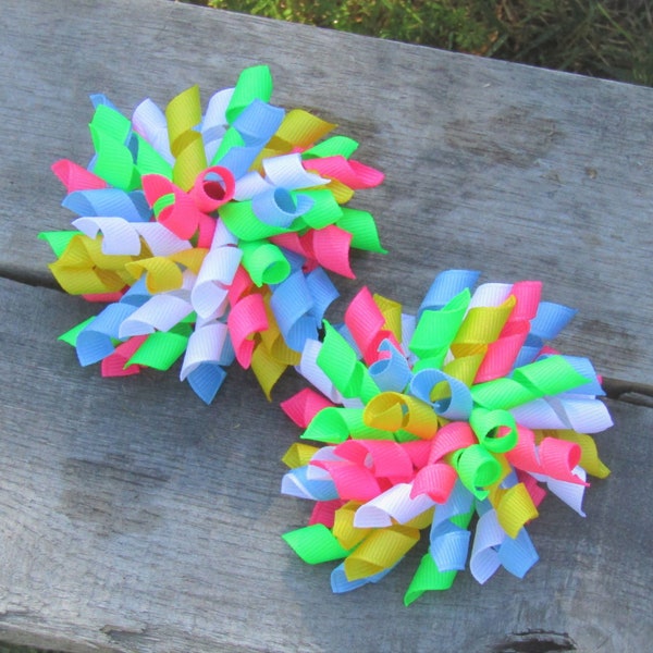 Neon Korker Bow, Pigtails, Neon Hair Bow, Large Korker Bow, Small Korker Bow, Neon Green, Neon Pink, Bright & Colorful, Korker Puff Bow