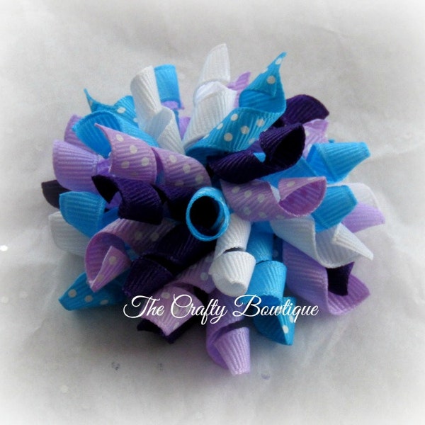 Purple & Blue Korker Bow, Small Korker Bow, Large Korker Bow, Korker Pigtail Bows, No Slip Bow, Purple Hair Bow, Blue Hair Bow, PolkaDot Bow